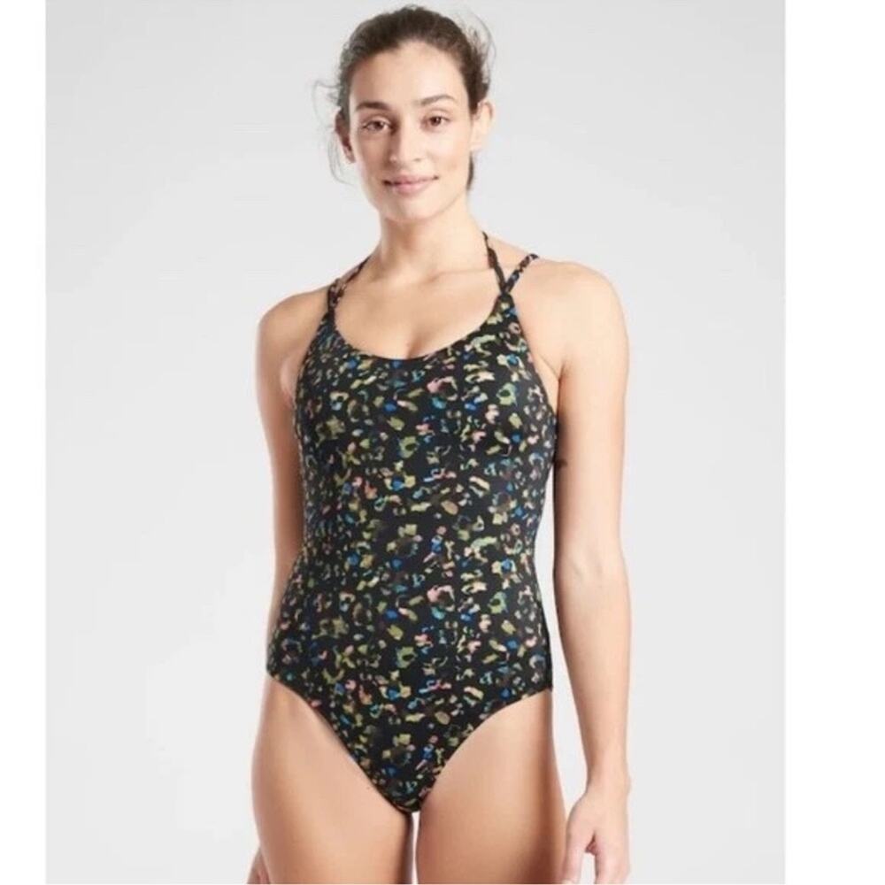 Athleta Leopard Multicolor Keyhole One Piece Swimsuit Size Small